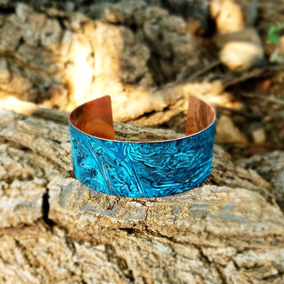 Artisan Jewelry - Copper Cuff Bracelet with Turquoise Patina